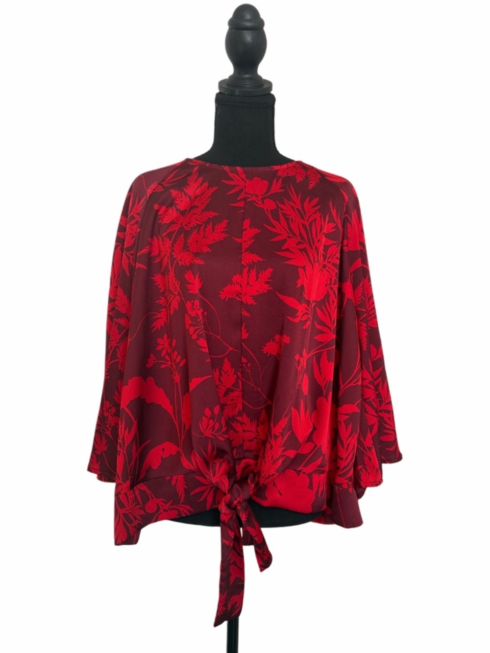 Liz Claiborne Red Floral Tie-Front Blouse